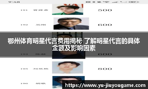 鄂州体育明星代言费用揭秘 了解明星代言的具体金额及影响因素